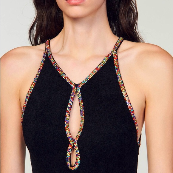 Sandro Embellished Colorful Beaded Halter Dress - Picture 1 of 7